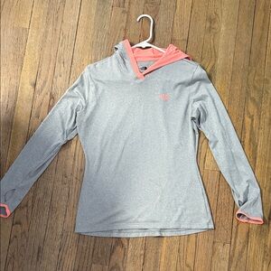 The North Face Light Gray and Coral Hoodie
